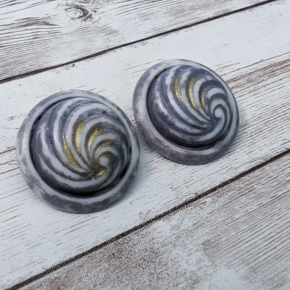 Vintage Clip On Earrings Unusual Domed Swirl Design 1.25